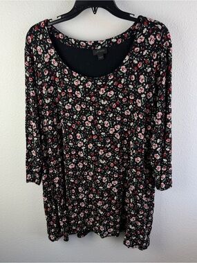 J Jill Wearever Dark Floral Tunic Top Size XL